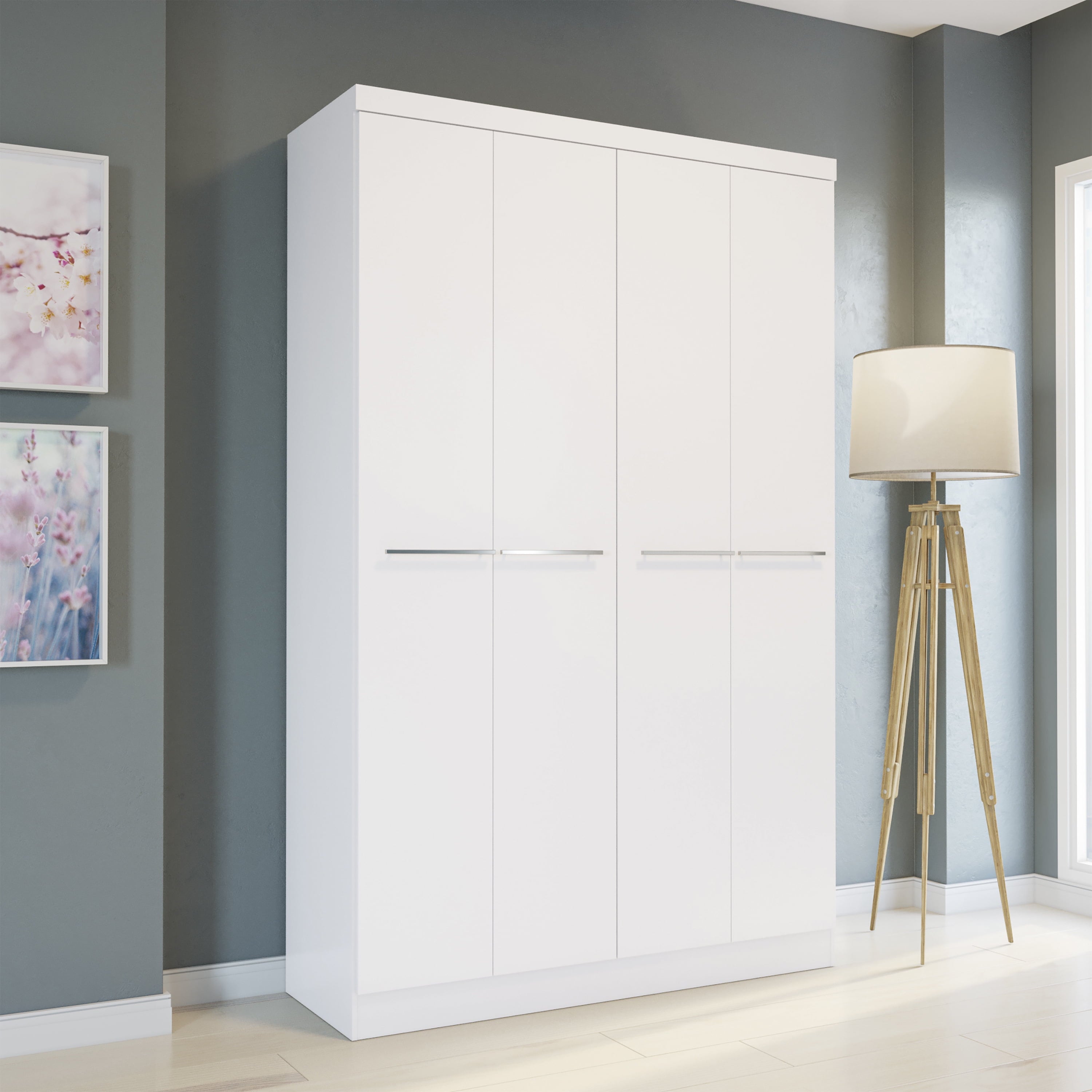 Kappesberg Single Wardrobe Closet with 4 Doors and 1 Drawer, White