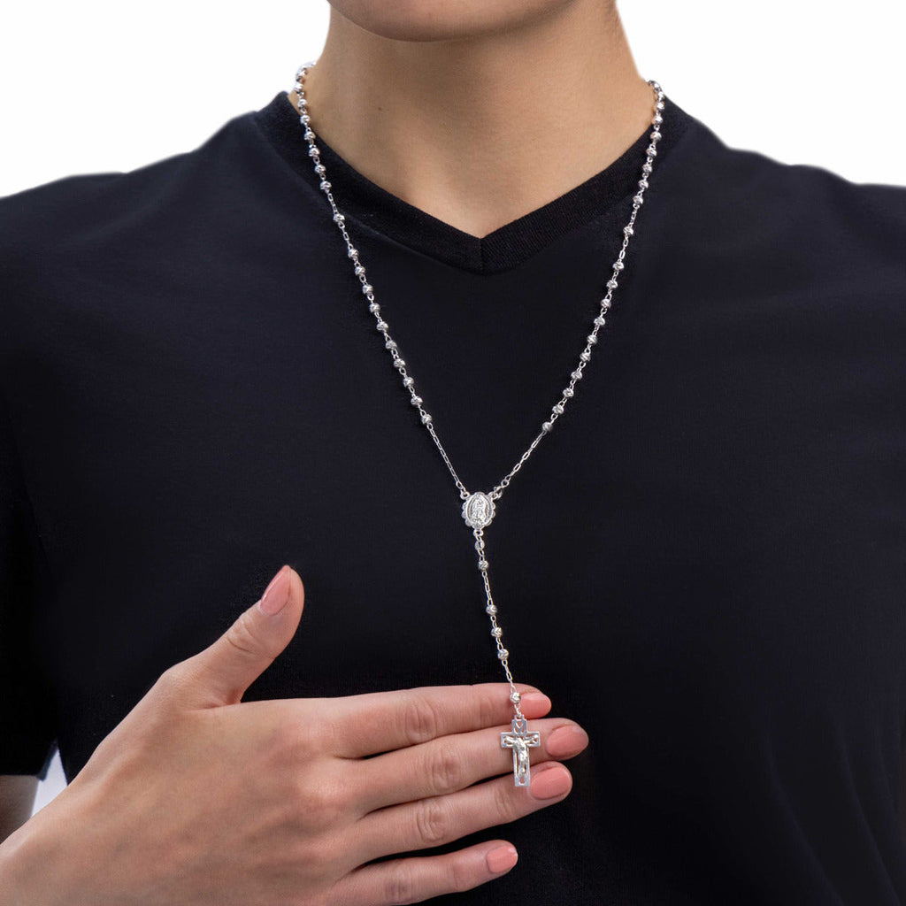 925 Sterling Silver Rosary With 55 Cm Diamond Ball