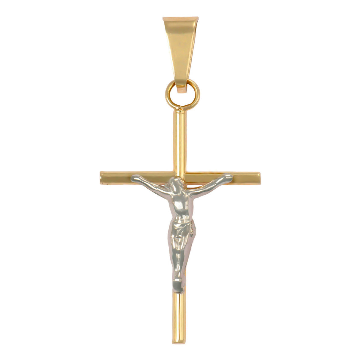 10k Gold Rhodium Plated Christ Tube Cross Pendant