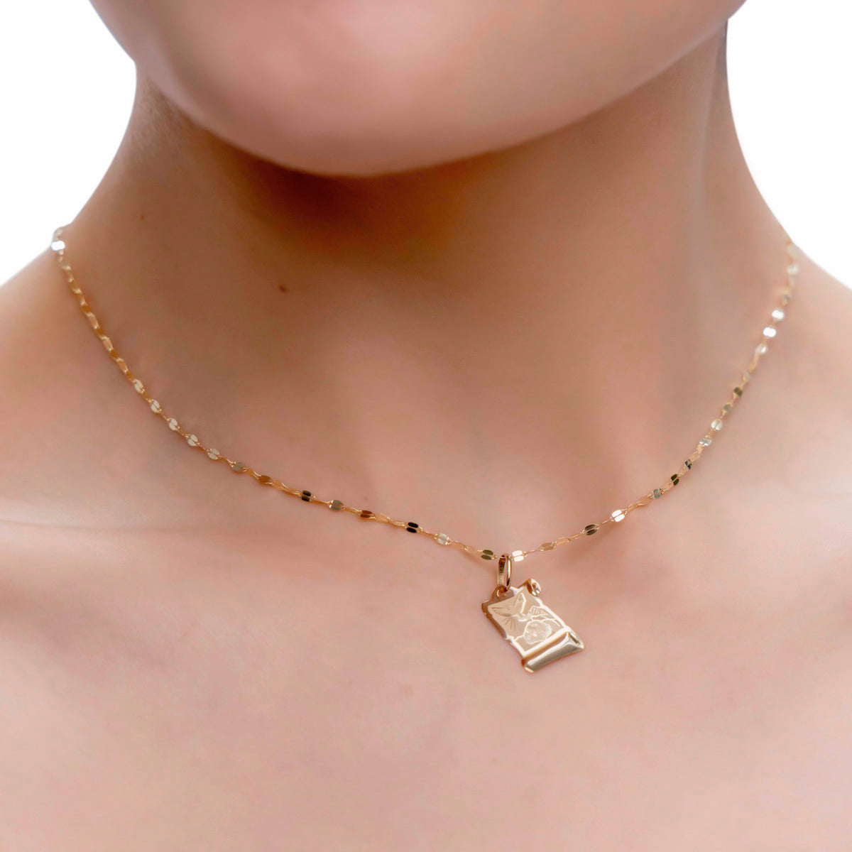 10k Gold Italian Baptismal Medal Necklace