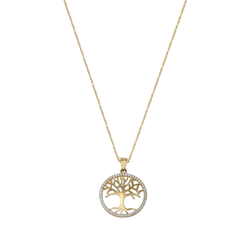 14k Gold Tree of Life Necklace with Cubic Zirconia