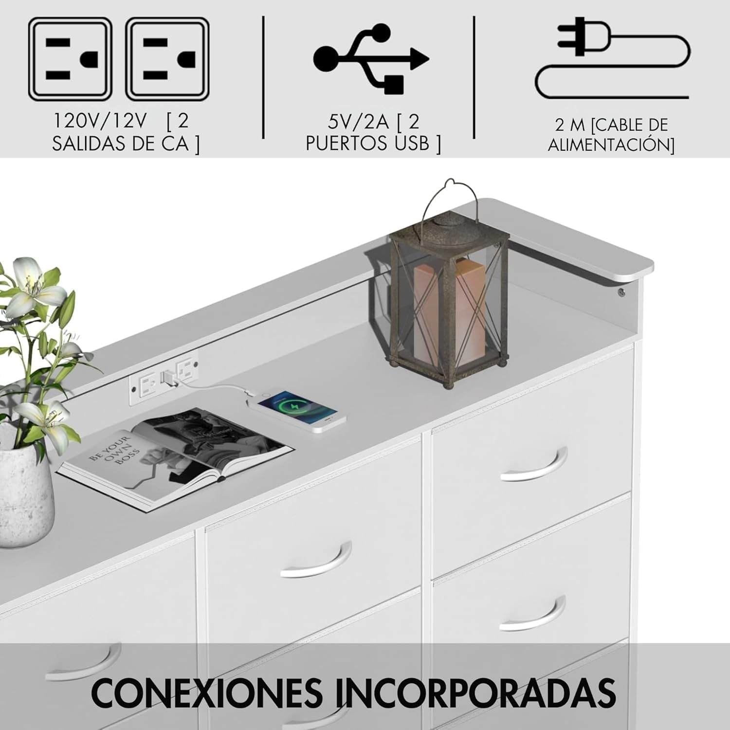 FABATO 9-Drawer Organizer Chest with LED Light and Charging Station
