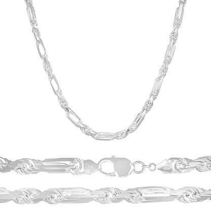 925 Silver Torsal Figaro Chain 3x1 Gauge 7.5mm