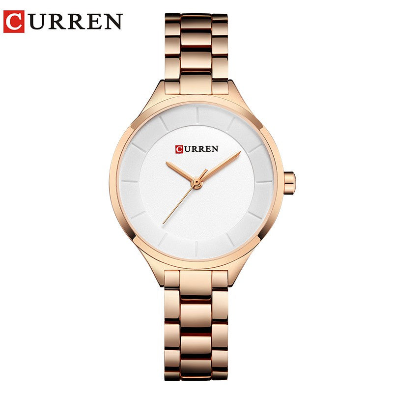 Curren Women's Stainless Steel Watch with Gold Strap, Luxury Fashion, All-Match, Simple 9015 X