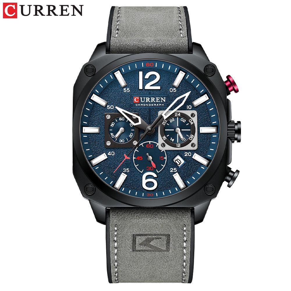 CURREN Men's Watch, Original Brand, Multifunctional, Luminous Hands, Leather, Casual, Waterproof, Business, Sports, Quartz, CR98LX