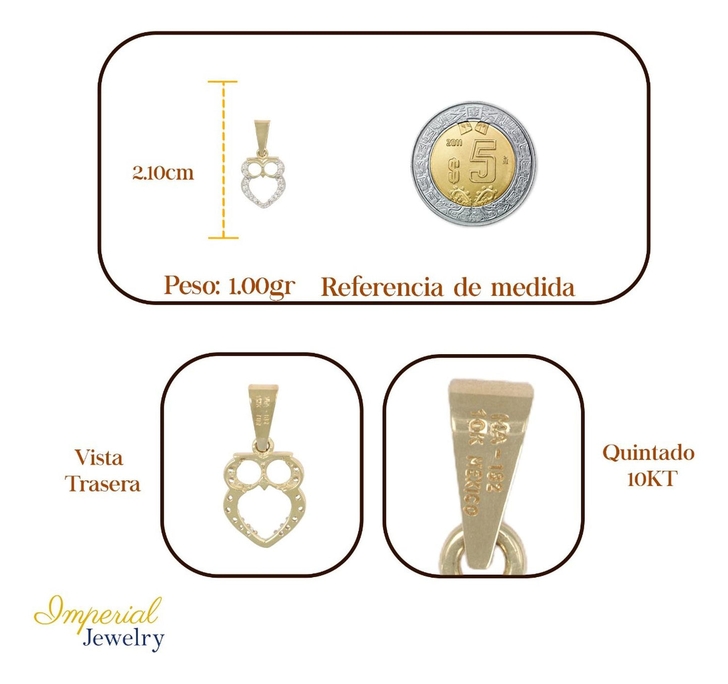Dije Figura De Búho Con Zirconia En Oro De 10k 1.0 Grm