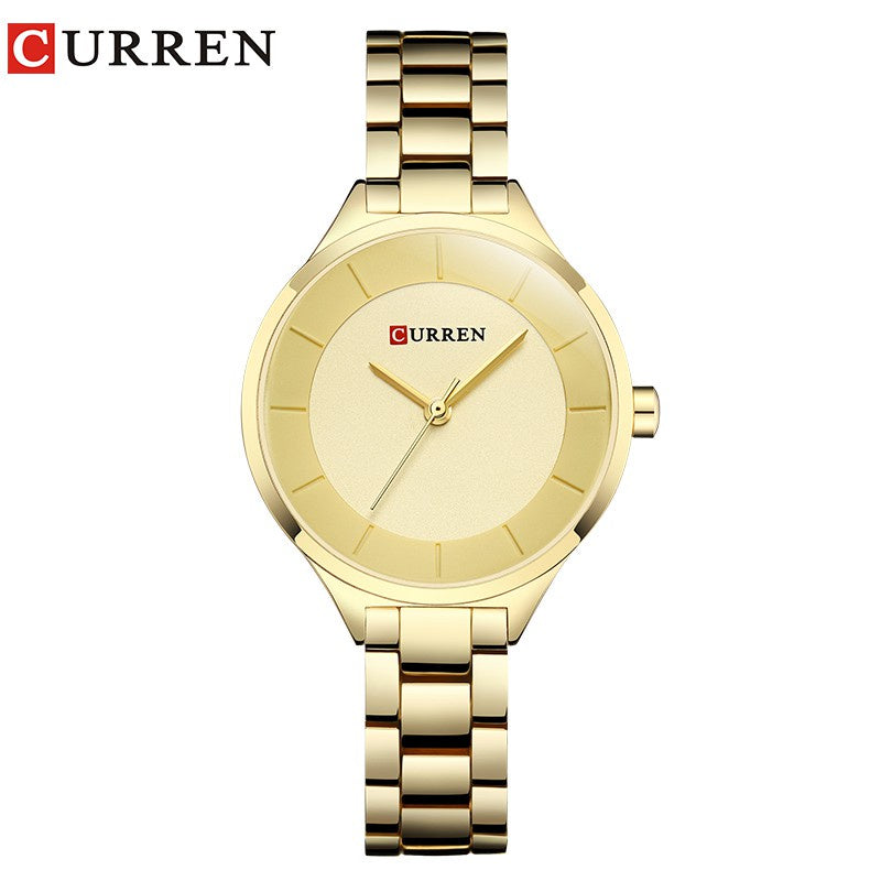 Curren Women's Stainless Steel Watch with Gold Strap, Luxury Fashion, All-Match, Simple 9015 X