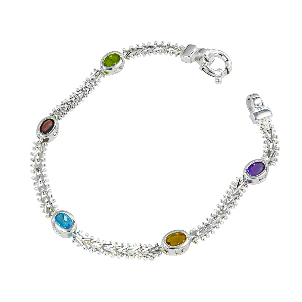 0.925 Sterling Silver Bracelet with Semi-Precious Oval Stone