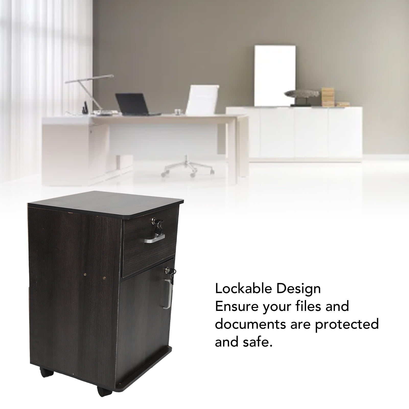 Mobile Filing Cabinet, Under-Desk Rolling Filing Cabinet with Locks and Wheels, Wooden Filing Cabinet for Home Office, 14.57 x 13.39 x 23.23 Inches, Easy to Assemble