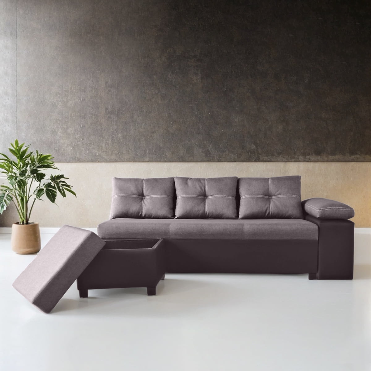 Isabela modular corner sofa (left and right) with included storage chest, Atlas del Descanso, gray color