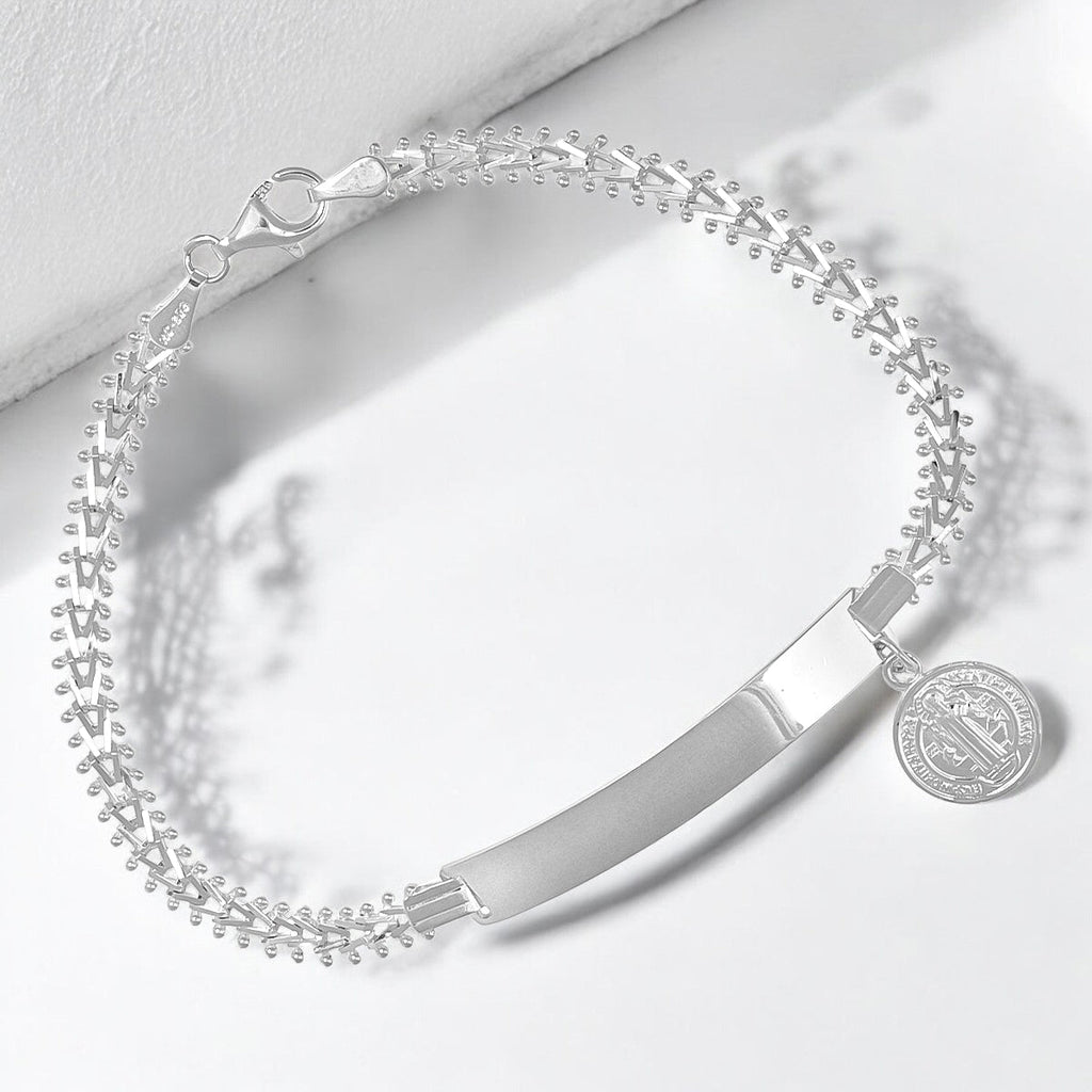 925 Sterling Silver Bracelet, Woven Style, for Women with Medal