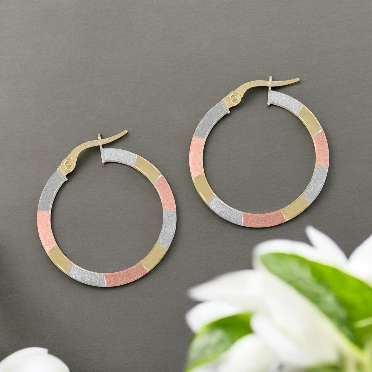 10k Gold Rectangular Tube Hoop Earrings in Three Colors