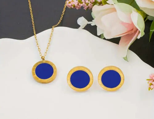 Stainless Steel Necklace and Earrings Set with Roman Numerals and 10k Gold Plating by Calenbi