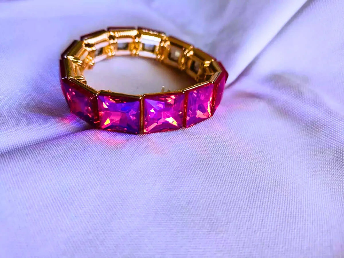 Copper Bracelet with Cubic Zirconia, Colorful Elastic Gold Color, Calenbi