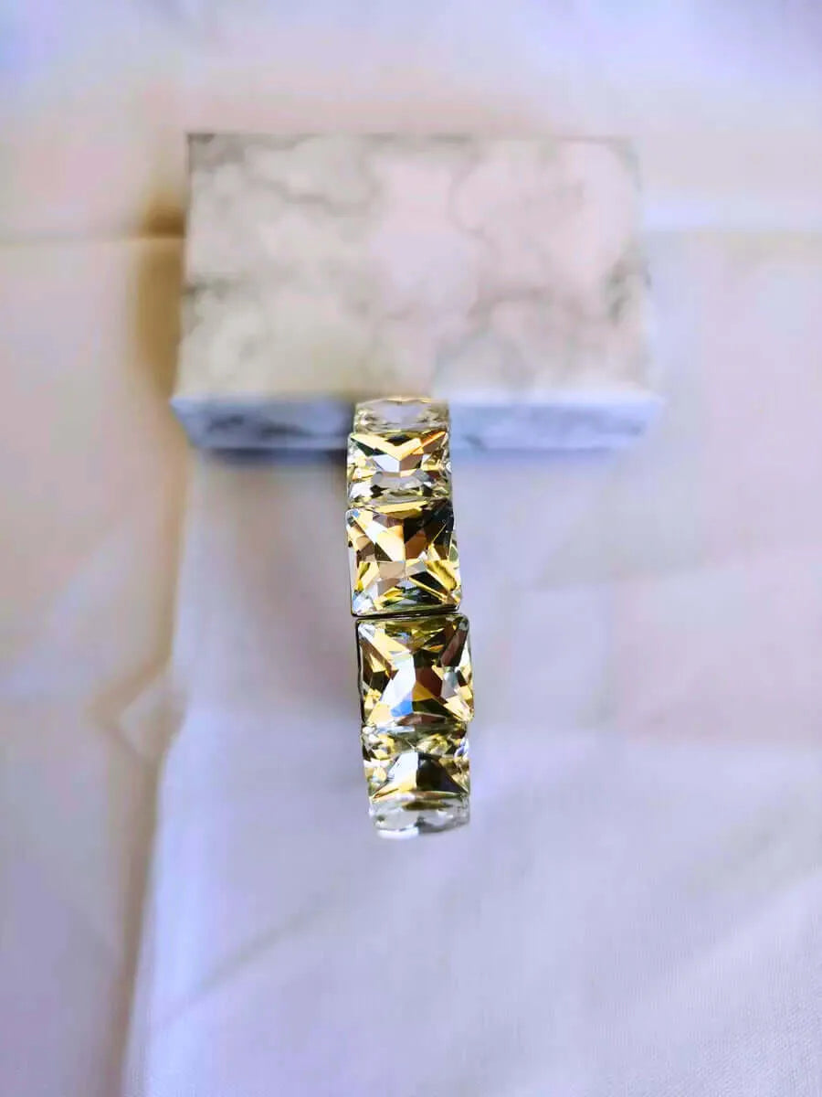 Copper Bracelet with Cubic Zirconia, Colorful Elastic Gold Color, Calenbi