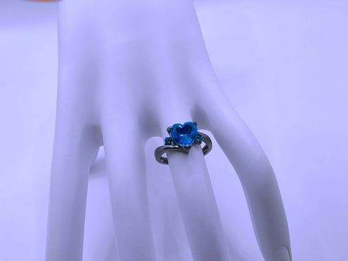 Calenbi Closed Black Blue Cubic Zirconia Copper Ring