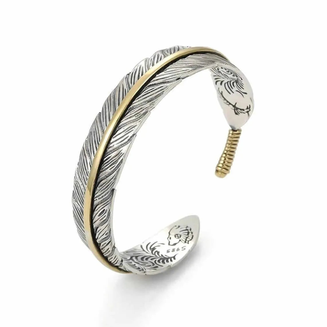 Calenbi Adjustable Alloy Bracelet with Gold and Silver Feather