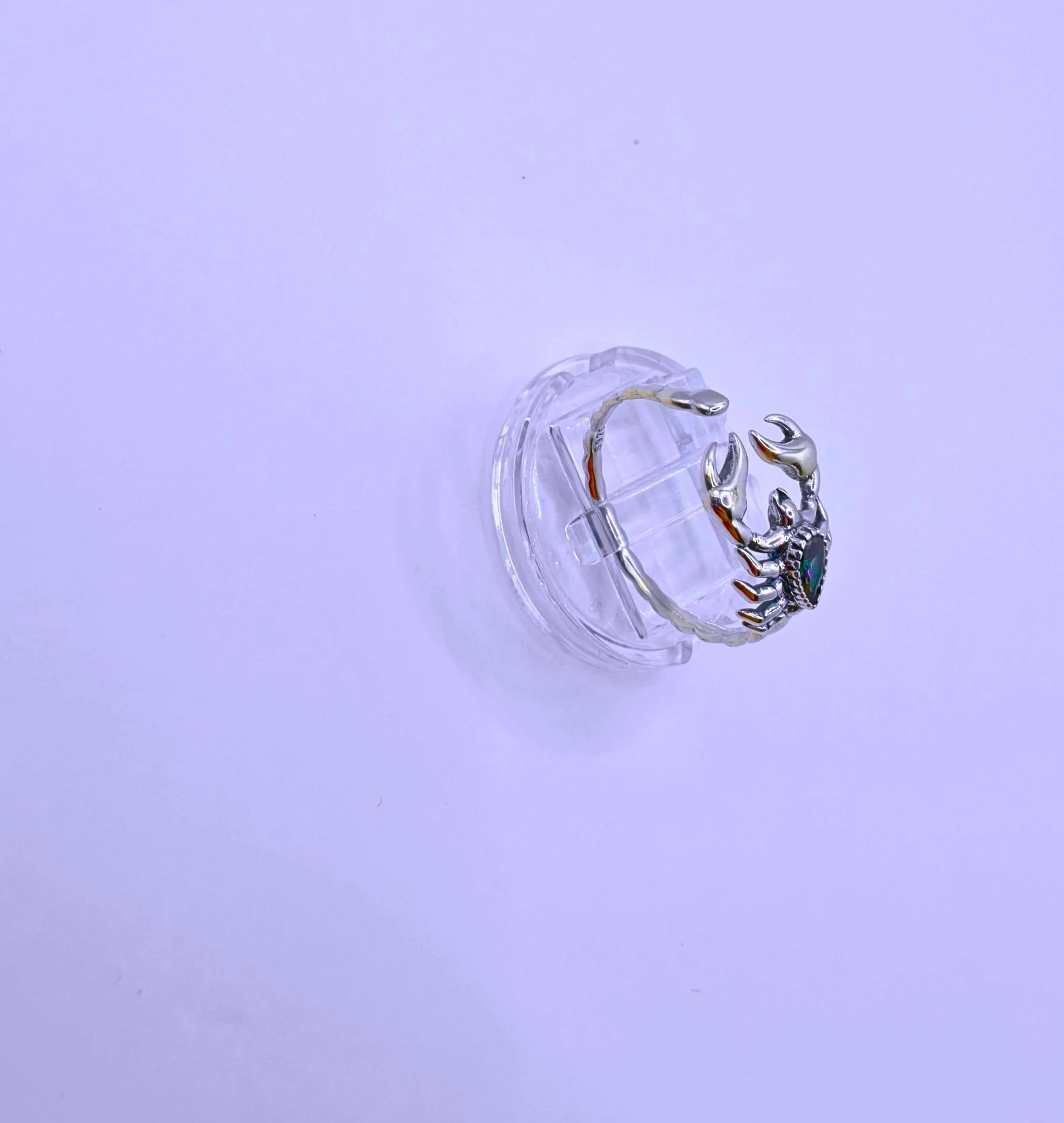 S925 Sterling Silver "Scorpion" Ring with Purple Cubic Zirconia, Adjustable, Calenbi