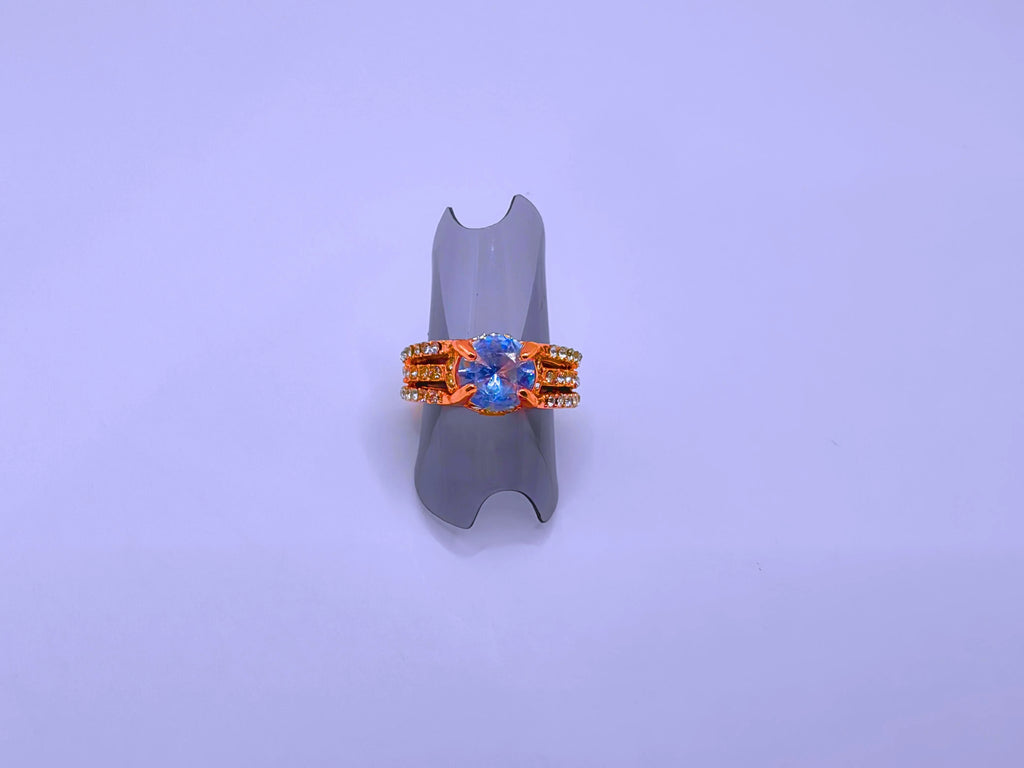 Modern Copper Ring with Cubic Zirconia and 14k Gold Plating by Calenbi