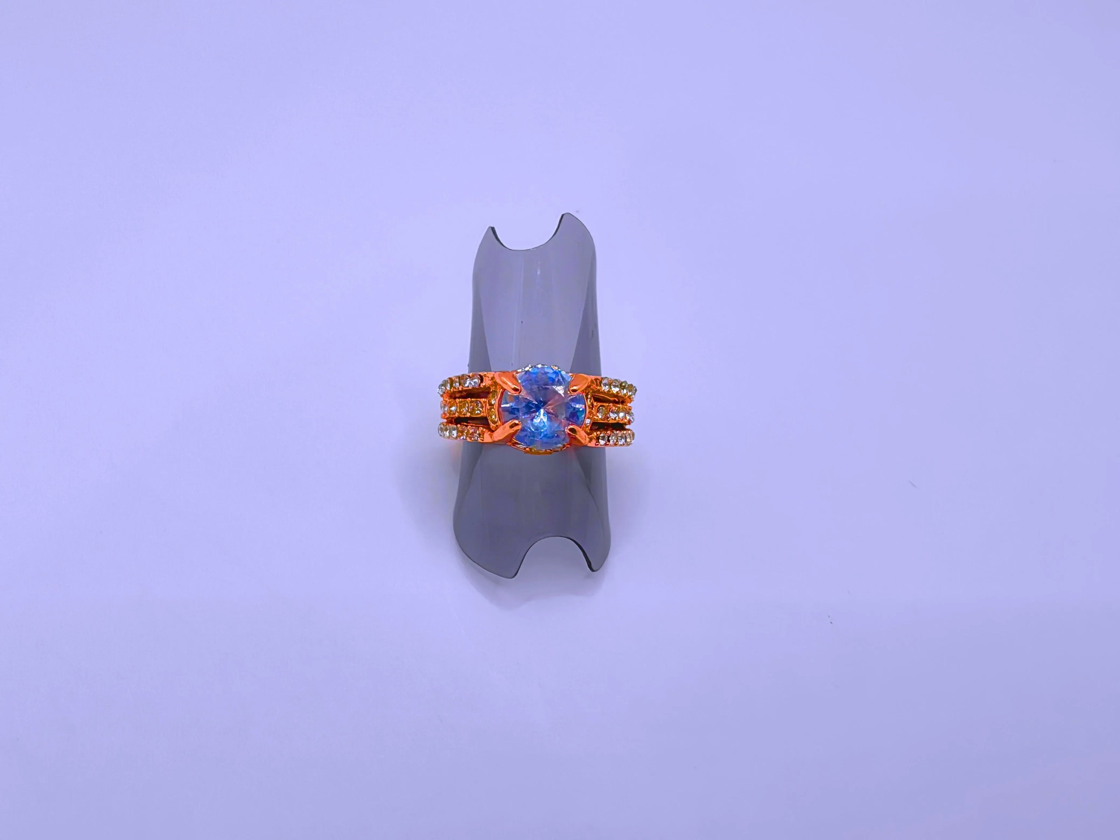 Modern Copper Ring with Cubic Zirconia and 14k Gold Plating by Calenbi