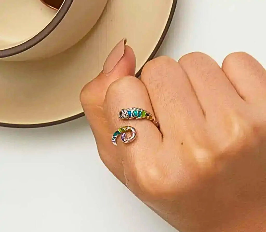 Anillo S925 Ley "Camaleón" Resina Epoxica Ajustable Calenbi