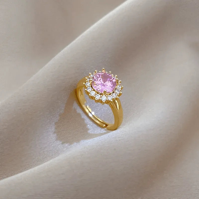 Anillo Titanio Flor Circonita Cubica Rosa y Blanca Ajustable Calenbi
