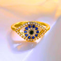 Anillo Acero Inoxidable Circonita Blanco y Azul Chapa Oro 14K Ajustable Calenbi