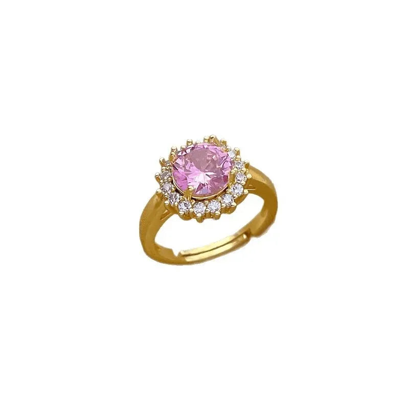 Calenbi Titanium Flower Ring with Pink and White Cubic Zirconia, Adjustable