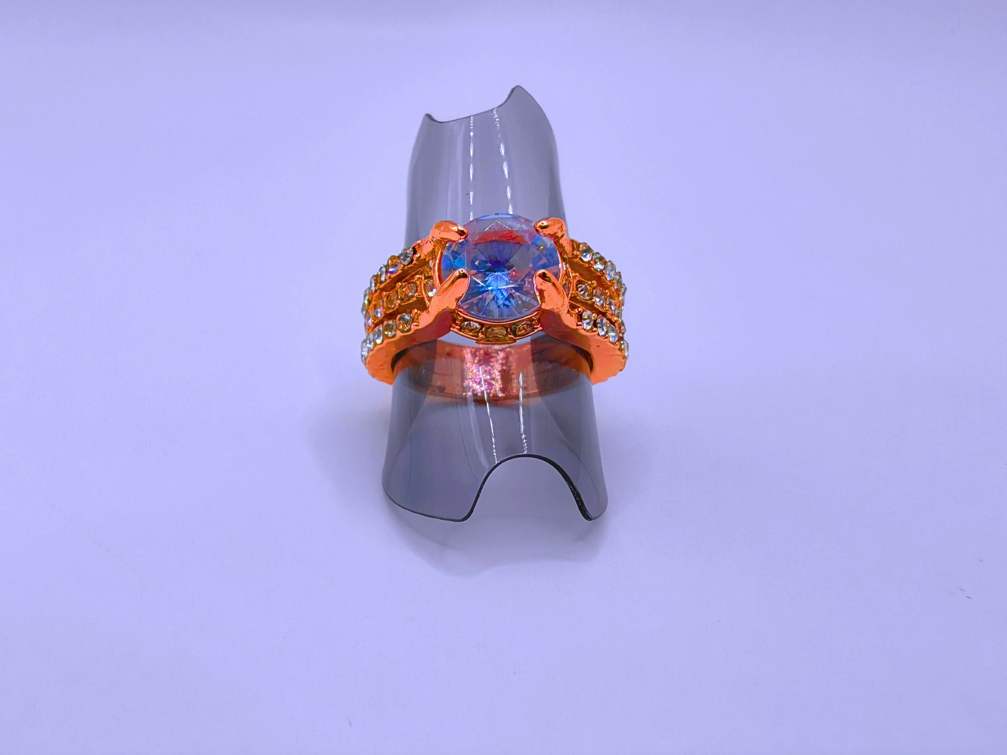 Modern Copper Ring with Cubic Zirconia and 14k Gold Plating by Calenbi