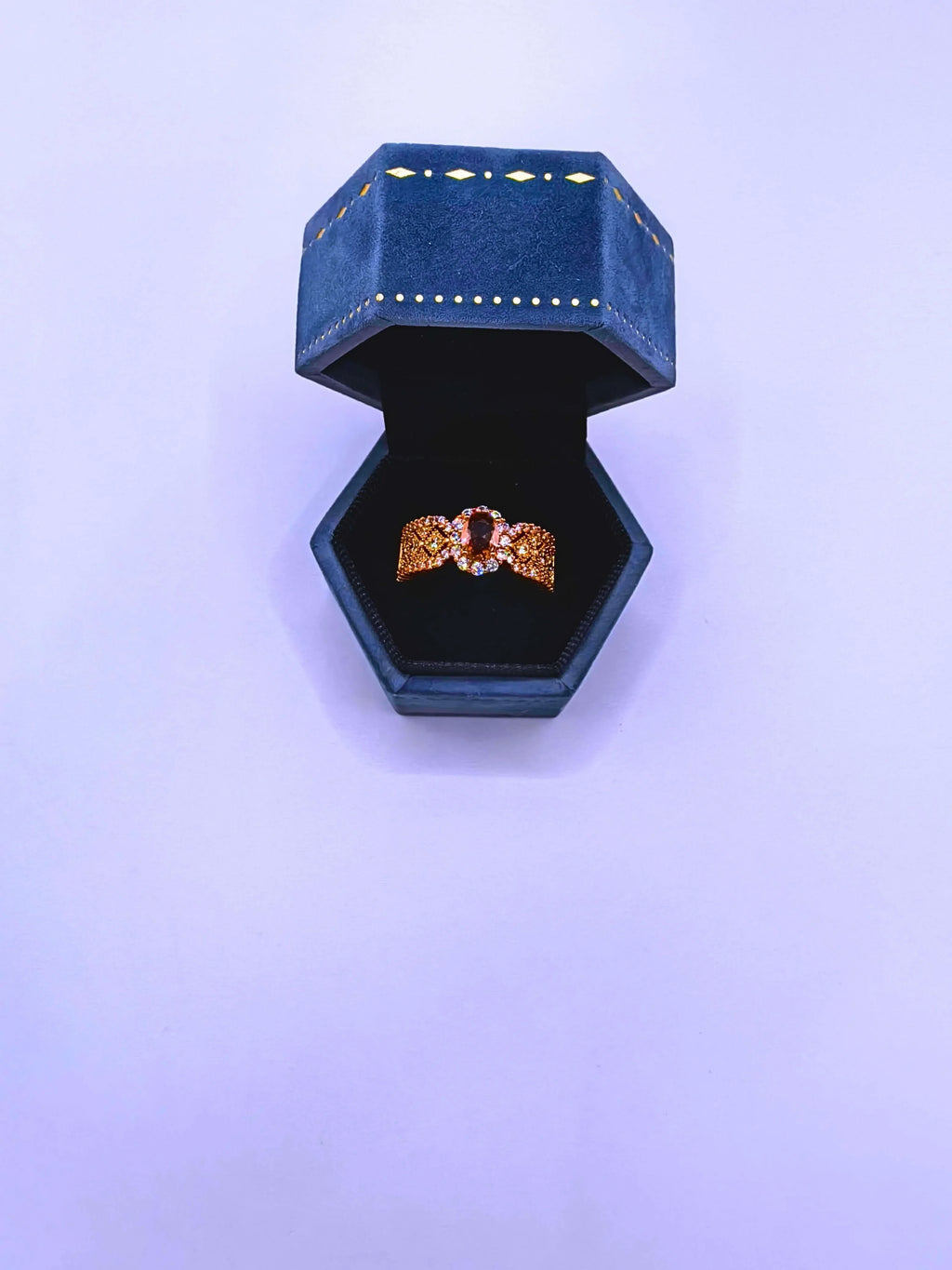 Calenbi Stainless Steel Ring with Cubic Zirconia and 14K Rose Gold Plating