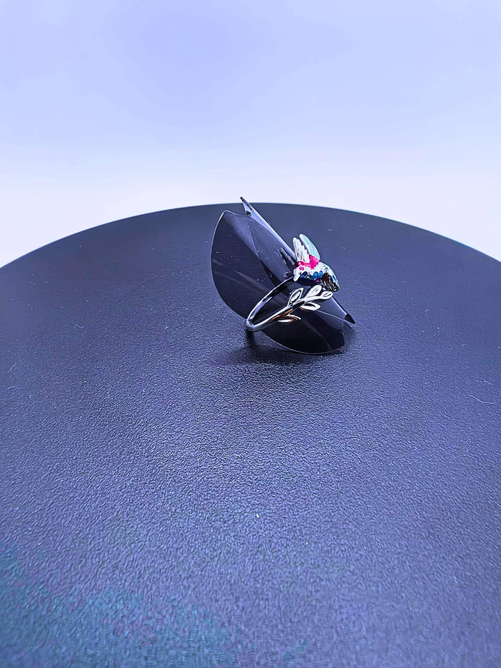 925 Sterling Silver Hummingbird Ring with Adjustable Epoxy Resin by Calenbi