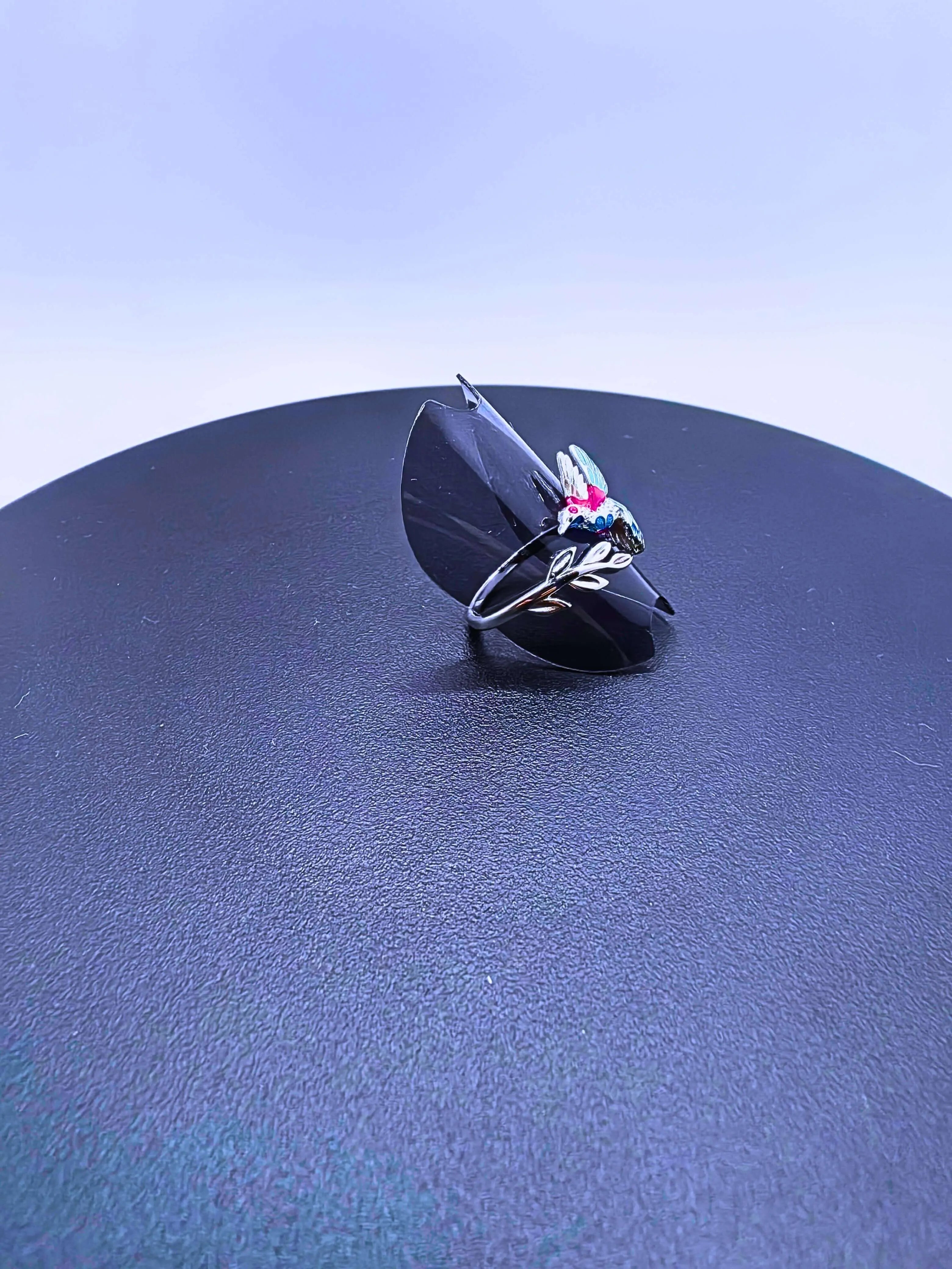 Anillo Plata Ley 925 Colibrí Recina Epoxica Ajustable Calenbi