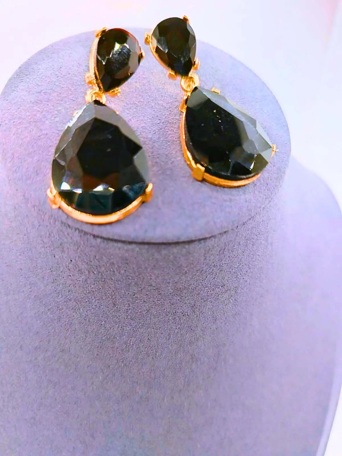 Copper Drop Earrings with Cubic Zirconia, Black, 10k Gold Plated, Calenbi