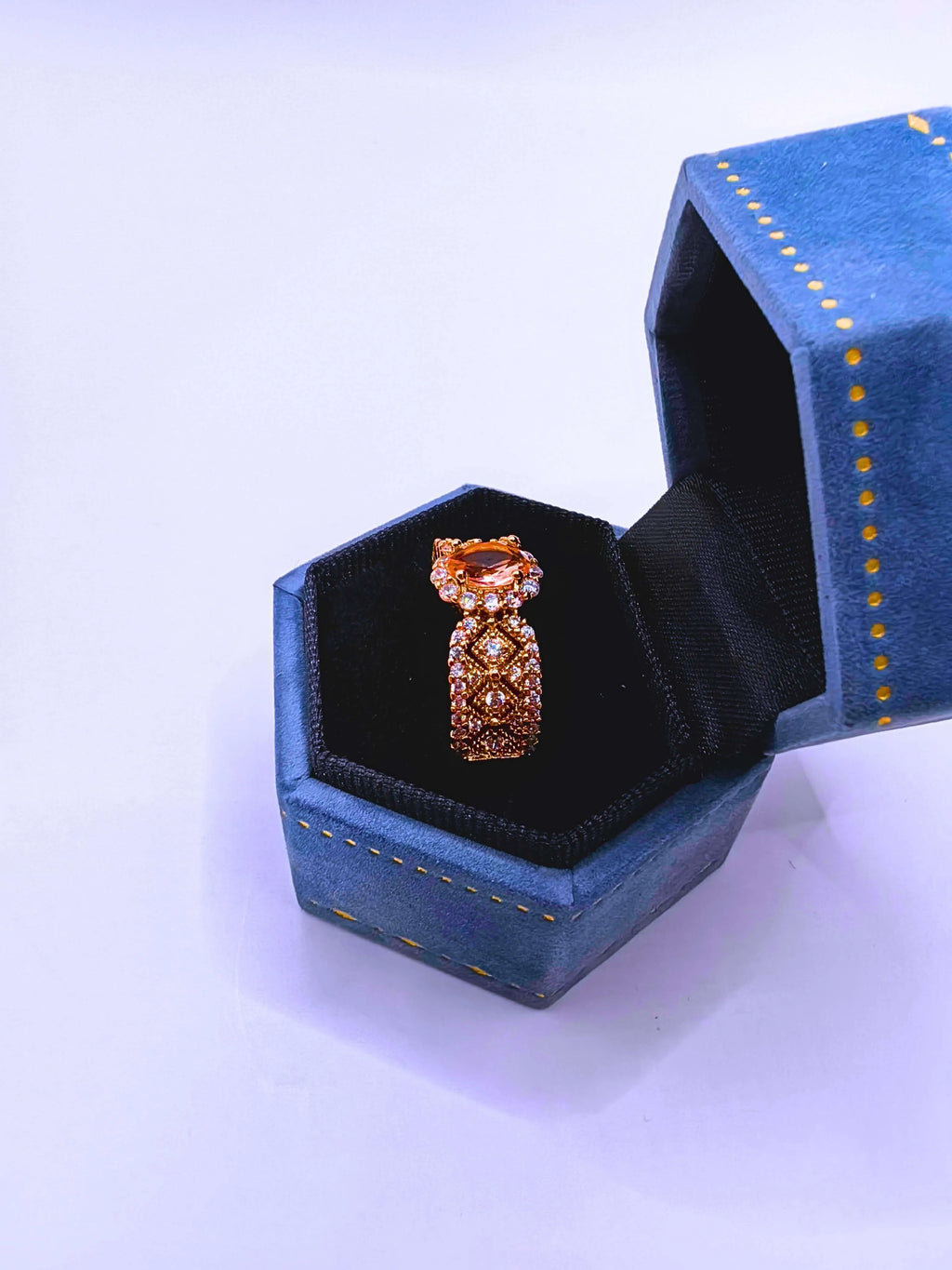 Calenbi Stainless Steel Ring with Cubic Zirconia and 14K Rose Gold Plating