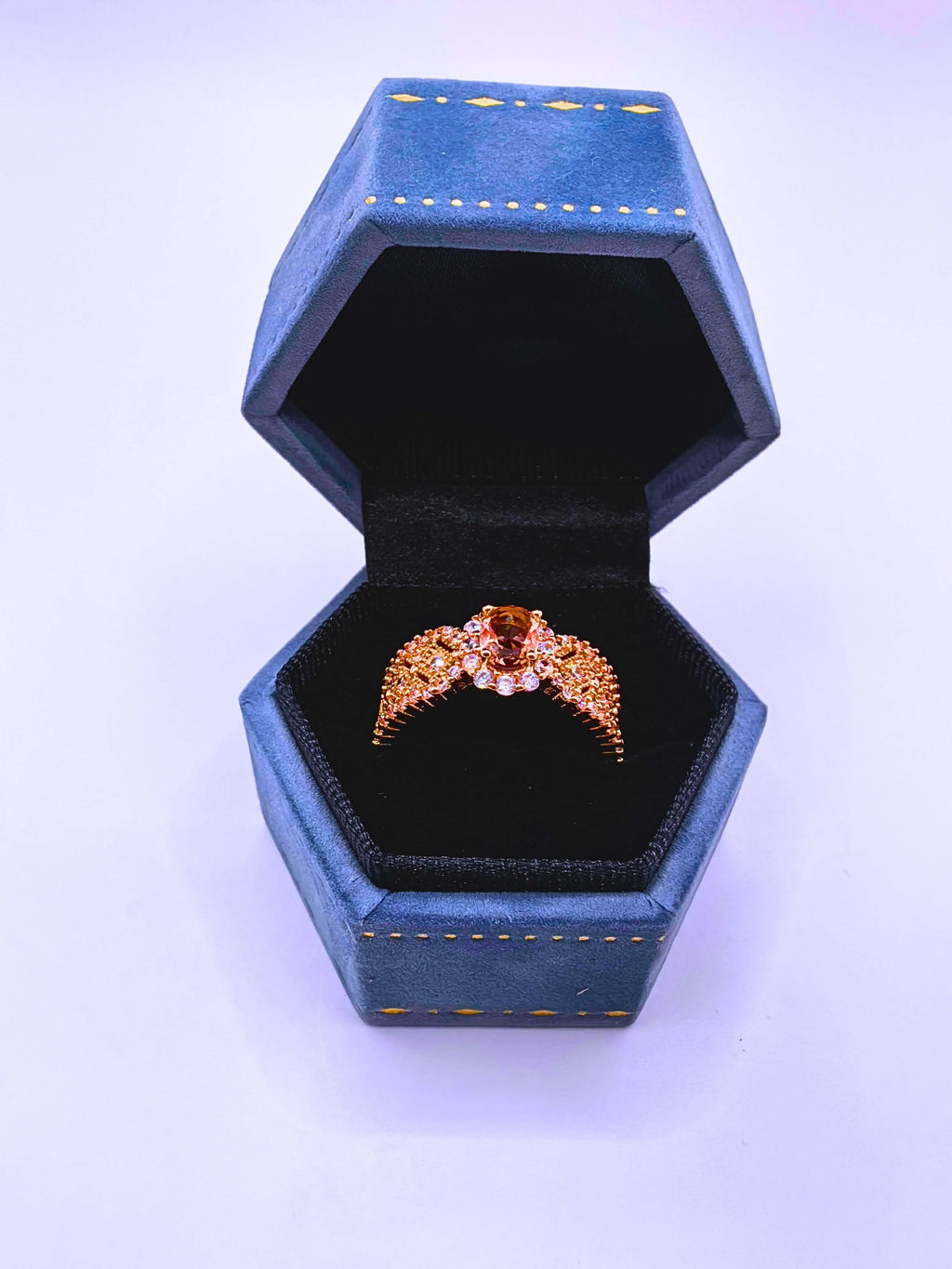 Calenbi Stainless Steel Ring with Cubic Zirconia and 14K Rose Gold Plating