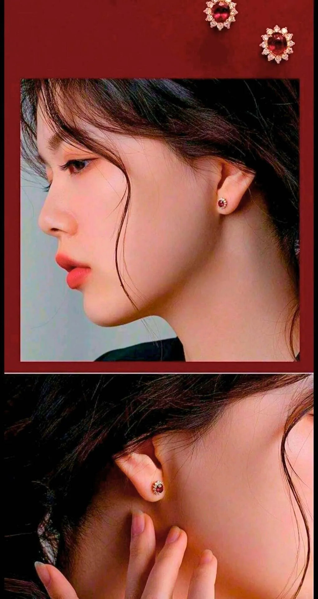 Necklace and Earrings Set S925 Sterling Silver "Ruby" 14K Rose Gold Plated Calenbi