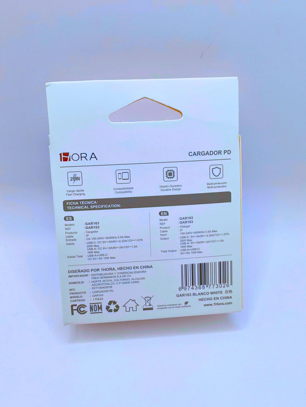 GAR163 - 20W Dual Port USB "A" &amp; USB "C" Charger + IP Cable