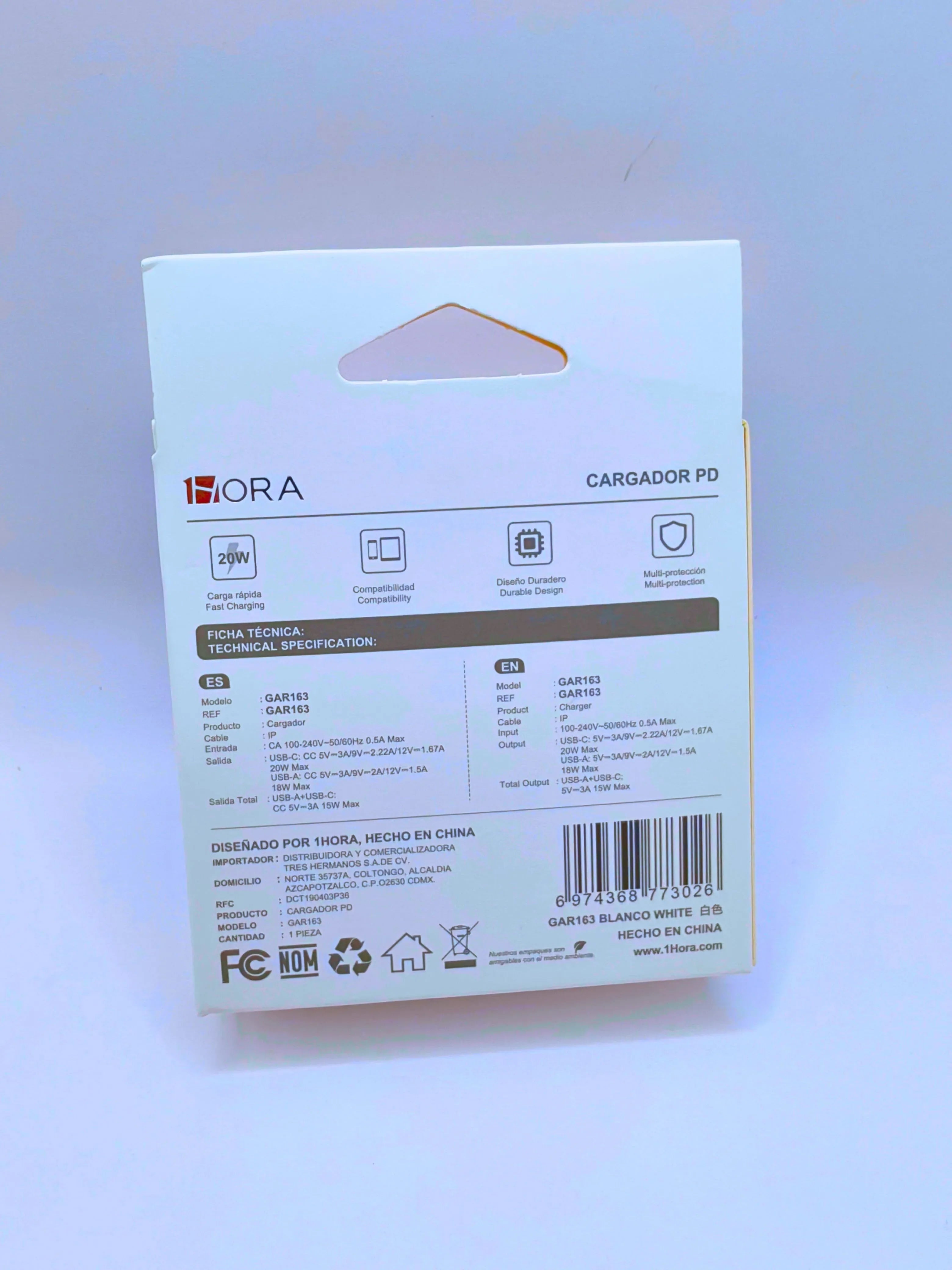 GAR163 - 20W Dual Port USB "A" &amp; USB "C" Charger + IP Cable