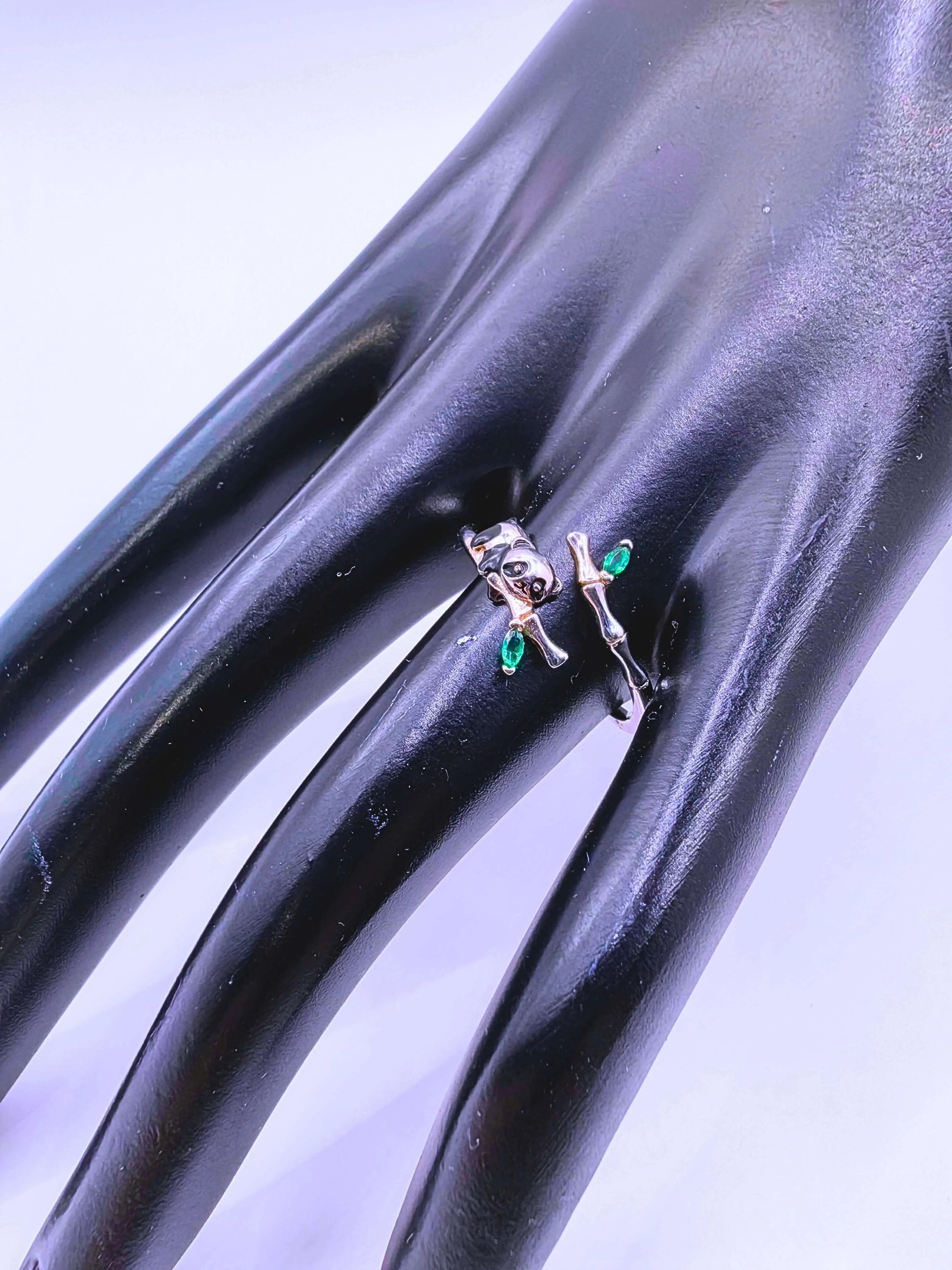 925 Sterling Silver Panda Ring with Cubic Zirconia, Adjustable, Calenbi