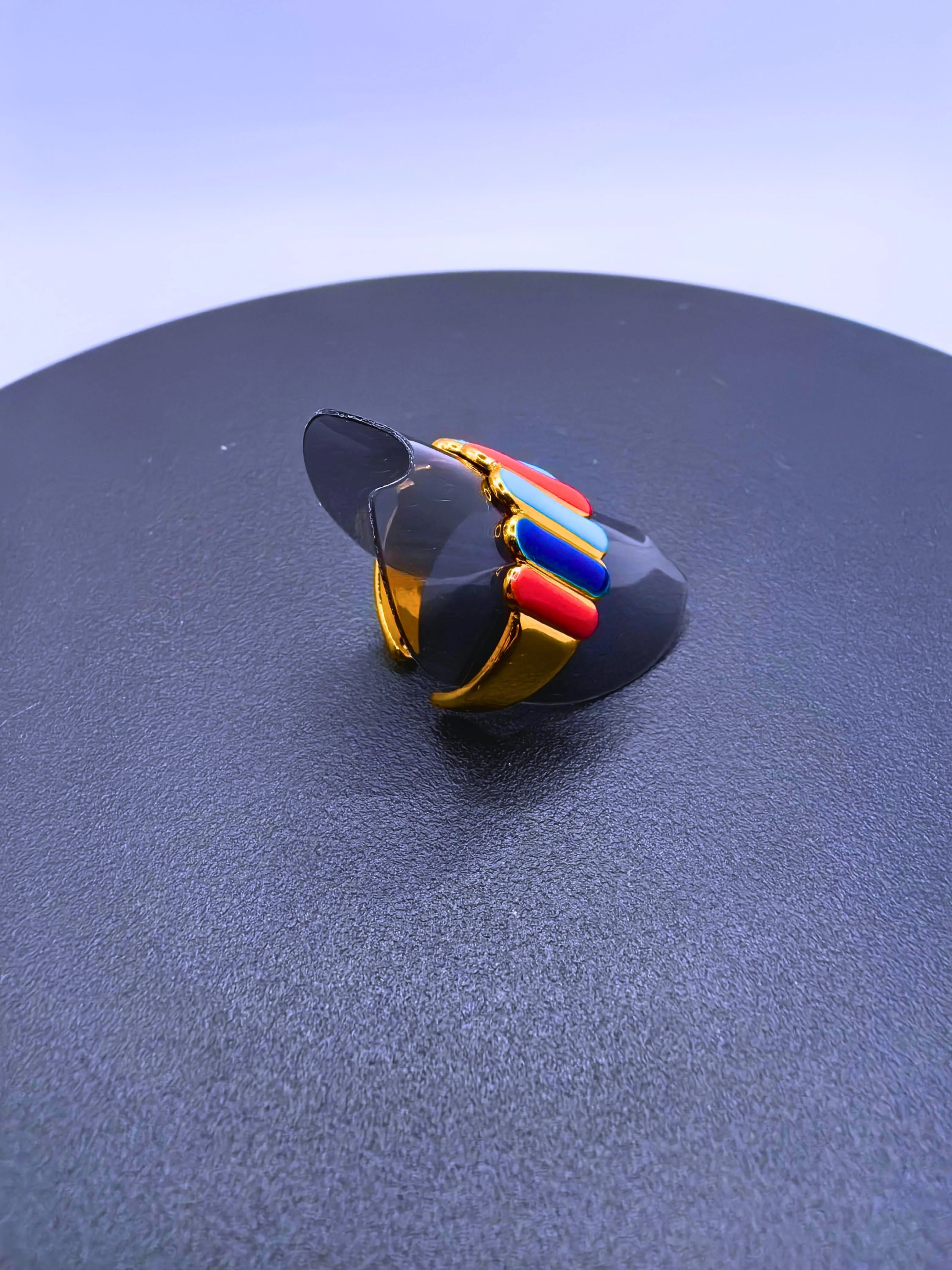 Anillo Acero Inoxidable Figuras Modernas Epoxica Chapa Oro 14k Calenbi