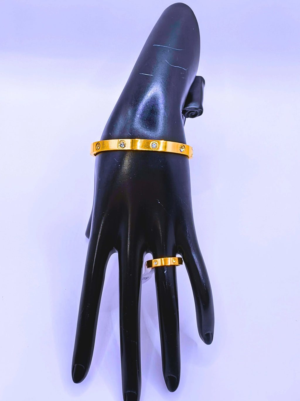 Stainless Steel Bracelet and Ring Set with 10k Gold Plated Clasp and White Cubic Zirconia by Calenbi