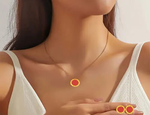 Stainless Steel Necklace and Earrings Set with Roman Numerals and 10k Gold Plating by Calenbi