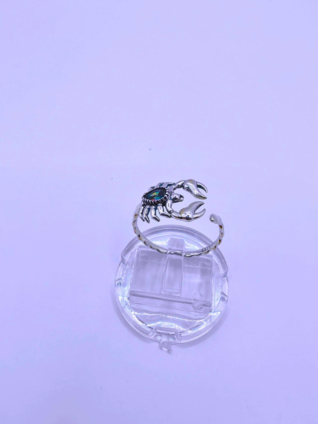 S925 Sterling Silver "Scorpion" Ring with Purple Cubic Zirconia, Adjustable, Calenbi