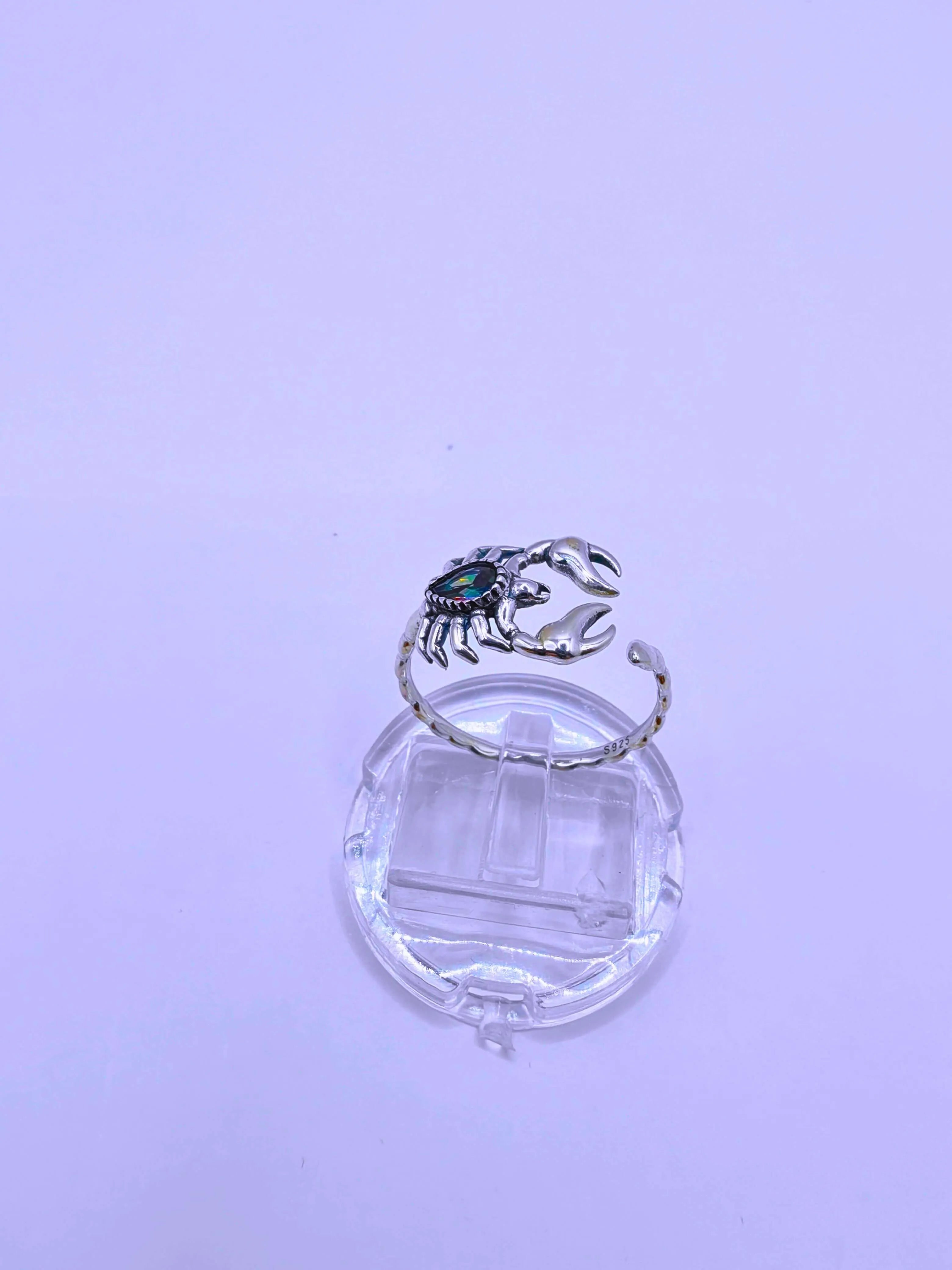 S925 Sterling Silver "Scorpion" Ring with Purple Cubic Zirconia, Adjustable, Calenbi