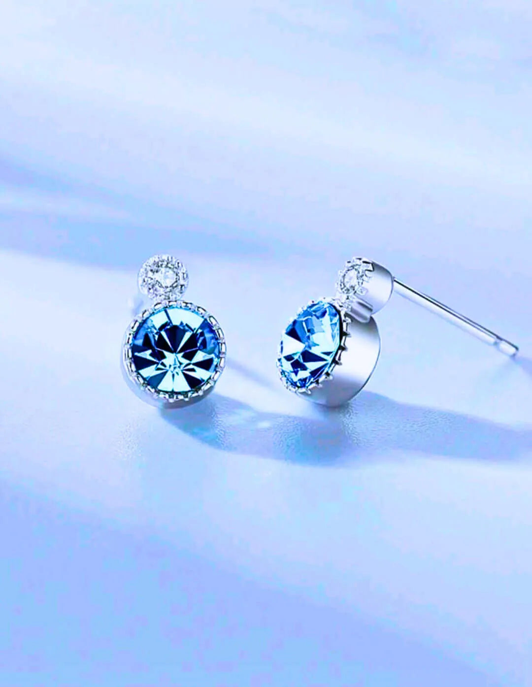 Necklace and Earrings Set S925 Sterling Silver Minimalist Modern Sky Blue Cubic Zirconia Calenbi