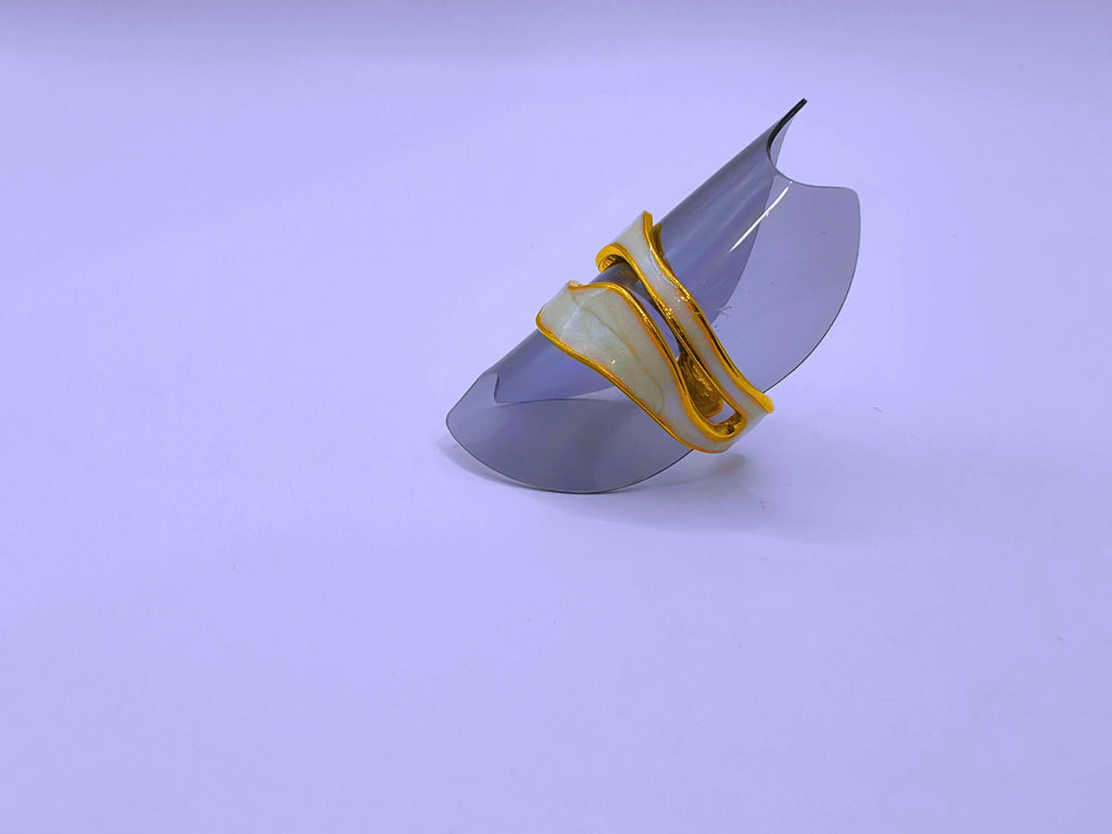 Stainless Steel Ring with Black Epoxy Coating and 10k Gold Plating by Calenbi