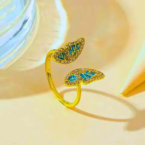 Calenbi Adjustable Copper Butterfly Ring with 10K Gold Plating