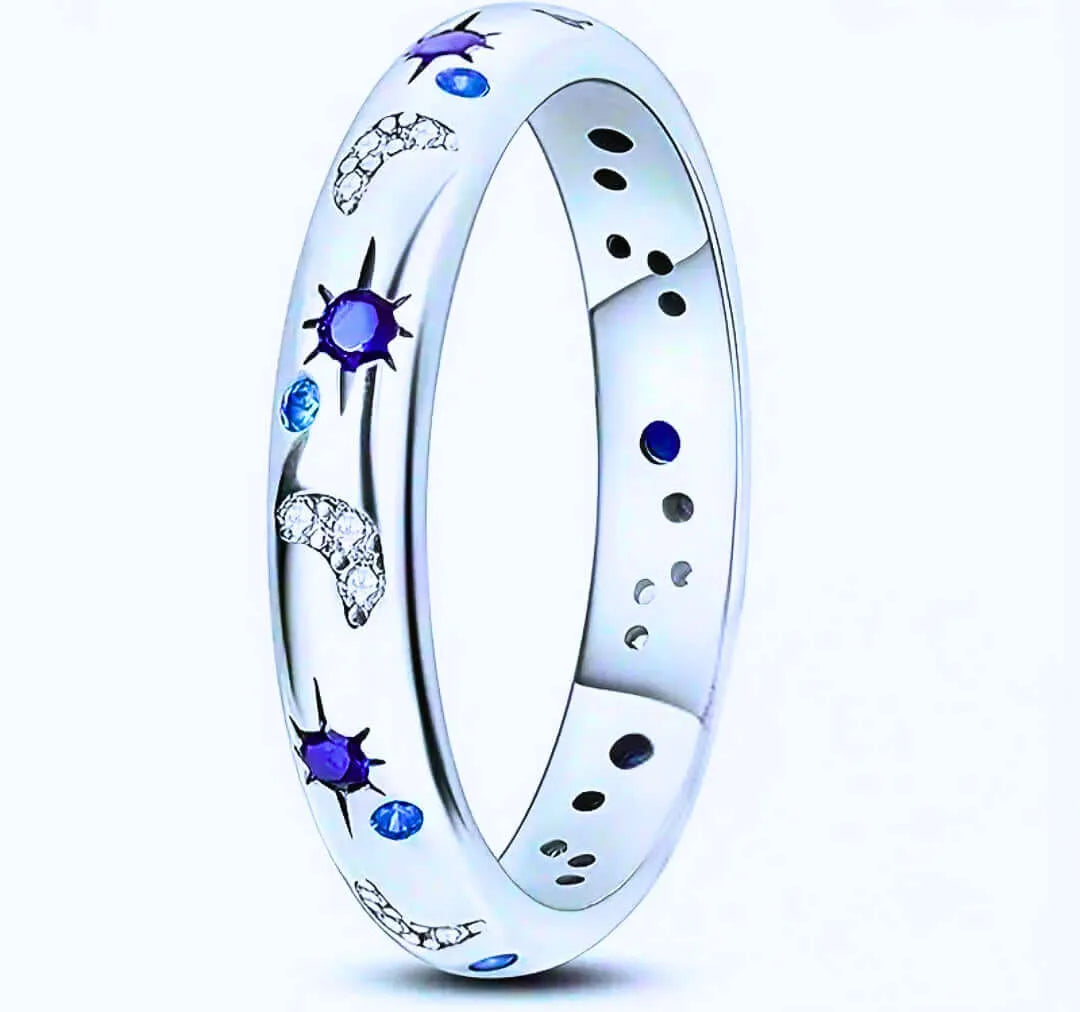 S925 Sterling Silver Ring "Sun, Moon and Stars" Cubic Zirconia Calenbi