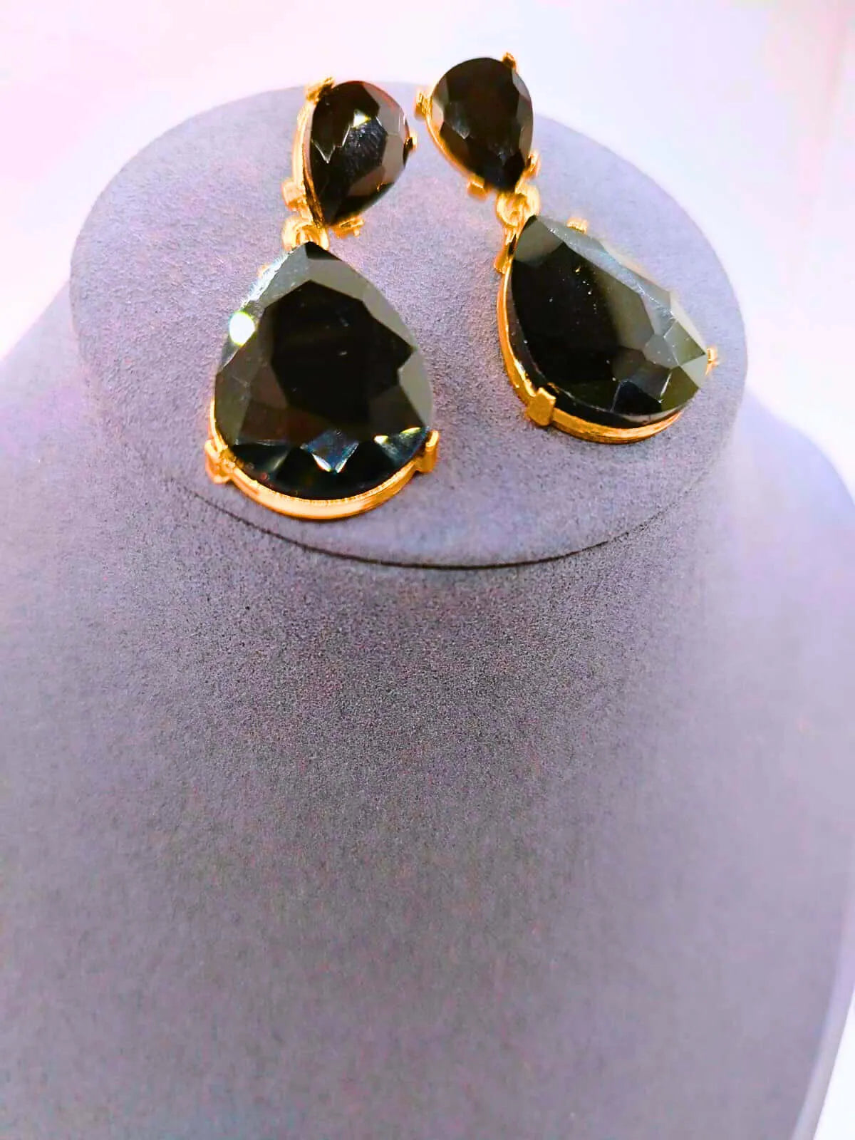 Copper Drop Earrings with Cubic Zirconia, Black, 10k Gold Plated, Calenbi