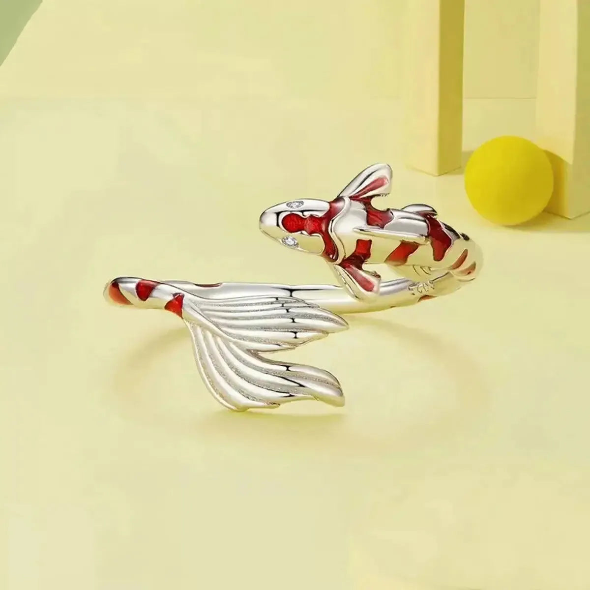S925 Sterling Silver Ring "Red Koi Fish" Adjustable Calenbi